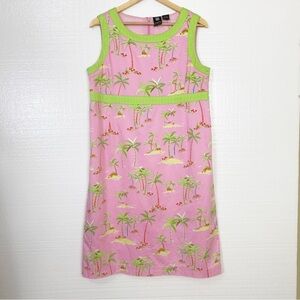 LaVie Boheme  Shift Dress Pink Tropical Palm Trees Sleeveless Size 8